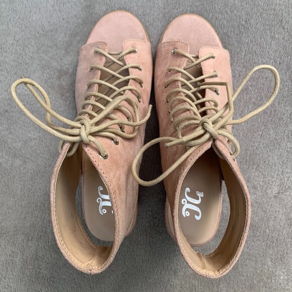 Journee Collection Posey Peeptoe Open Heel Faux Suede Lace-Up Booties Sz8 - Picture 11 of 16